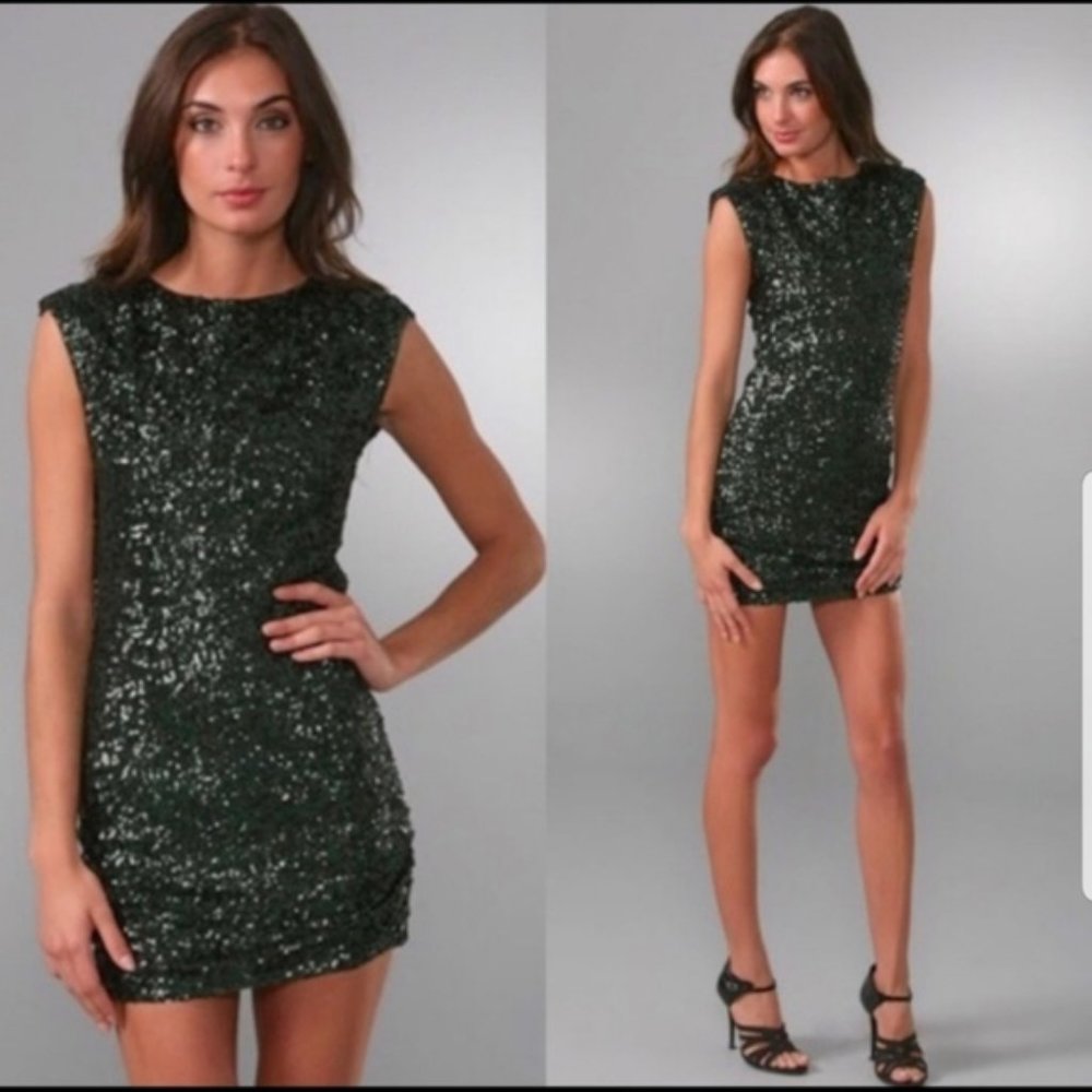 Alice + Olivia Green Sequin Mini Cocktail Dress